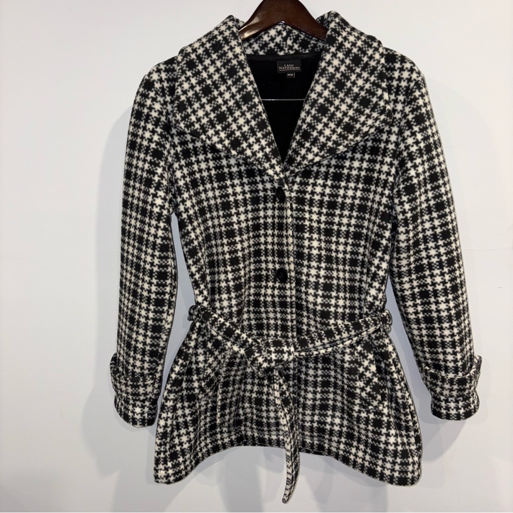Black and White Plaid Women's Coat